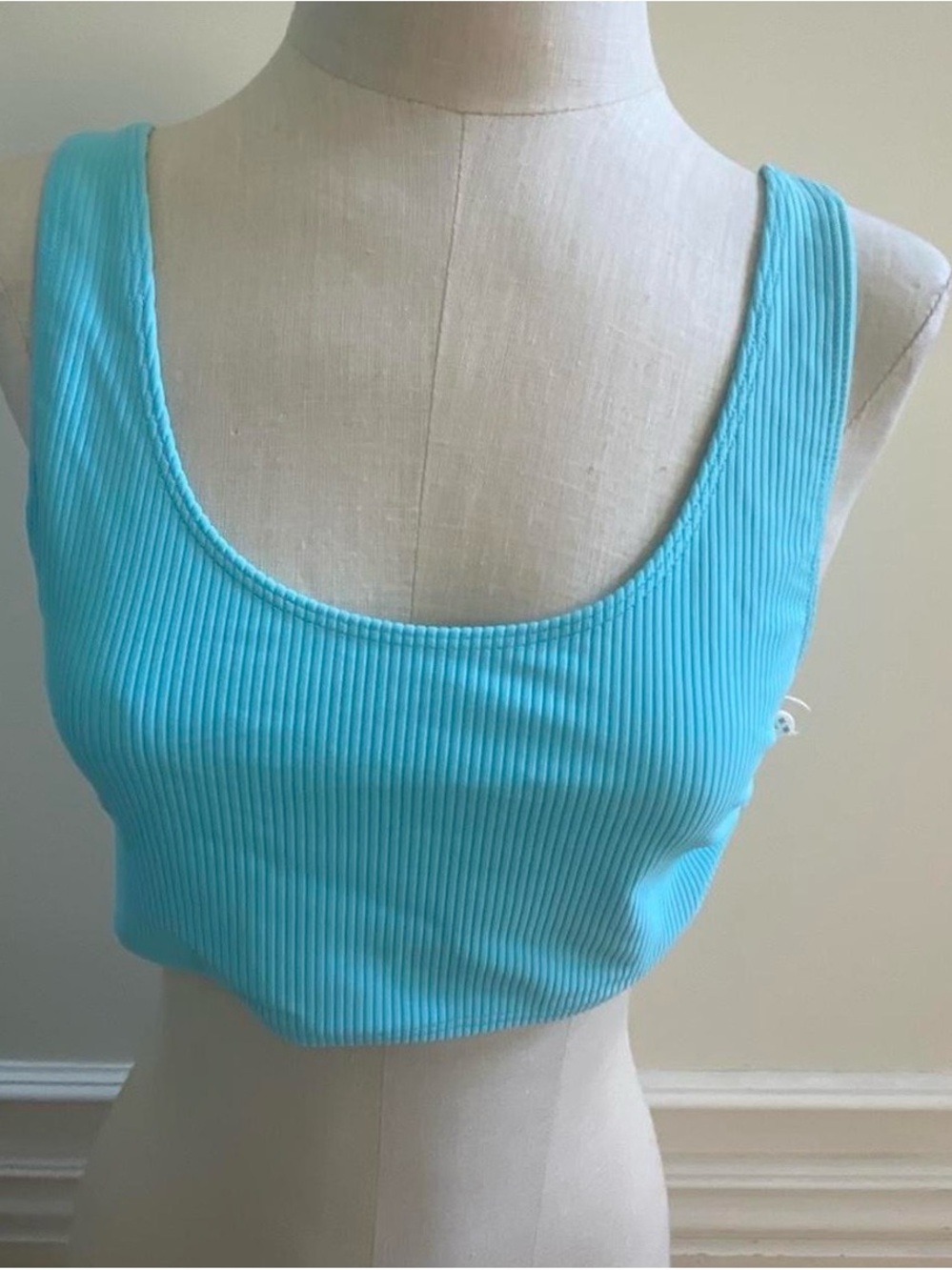 Frankie's Bikinis Ribbed Crop Swim Top - Aqua